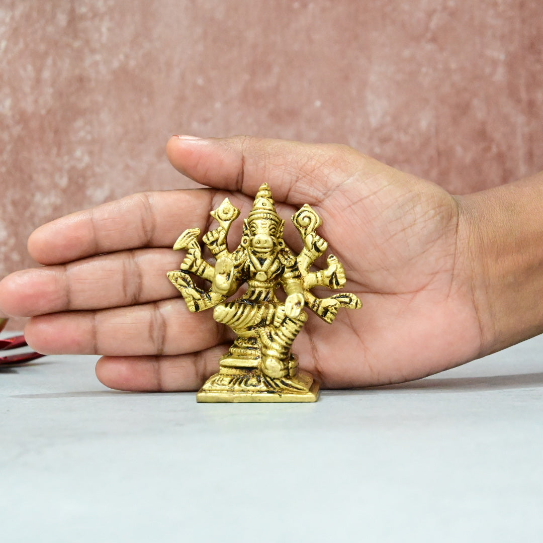 Brass Varaha Idol small size (4 Inch) Lakshmi Hayagreevar puja Murti, Hayagreeva Varaha Lakshmi Hayagrivar Statue Home Decor Pooja room