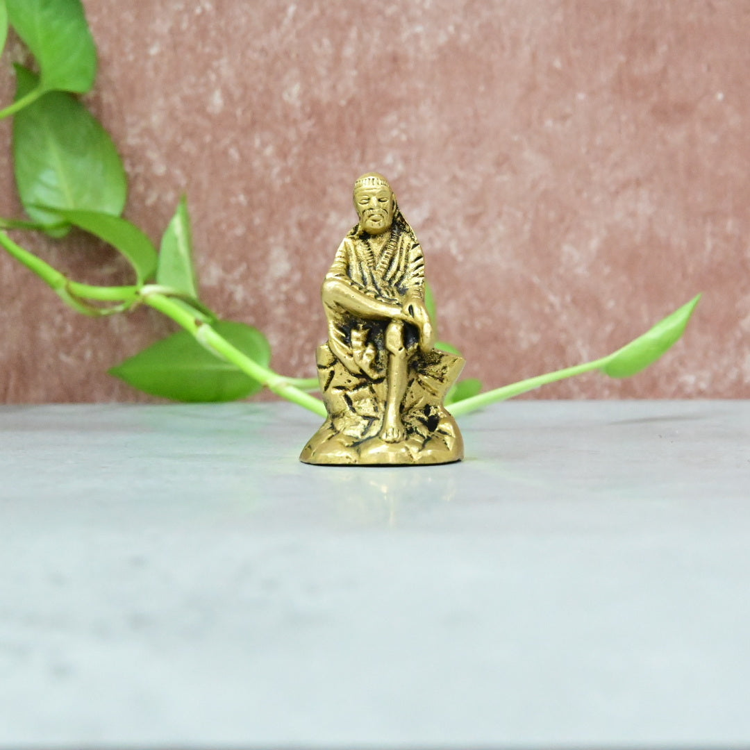 Brass Saibaba Idol for Pooja Mandir Small size (3 Inch) Sai baba Murti Statue Puja room Home Temple Decor