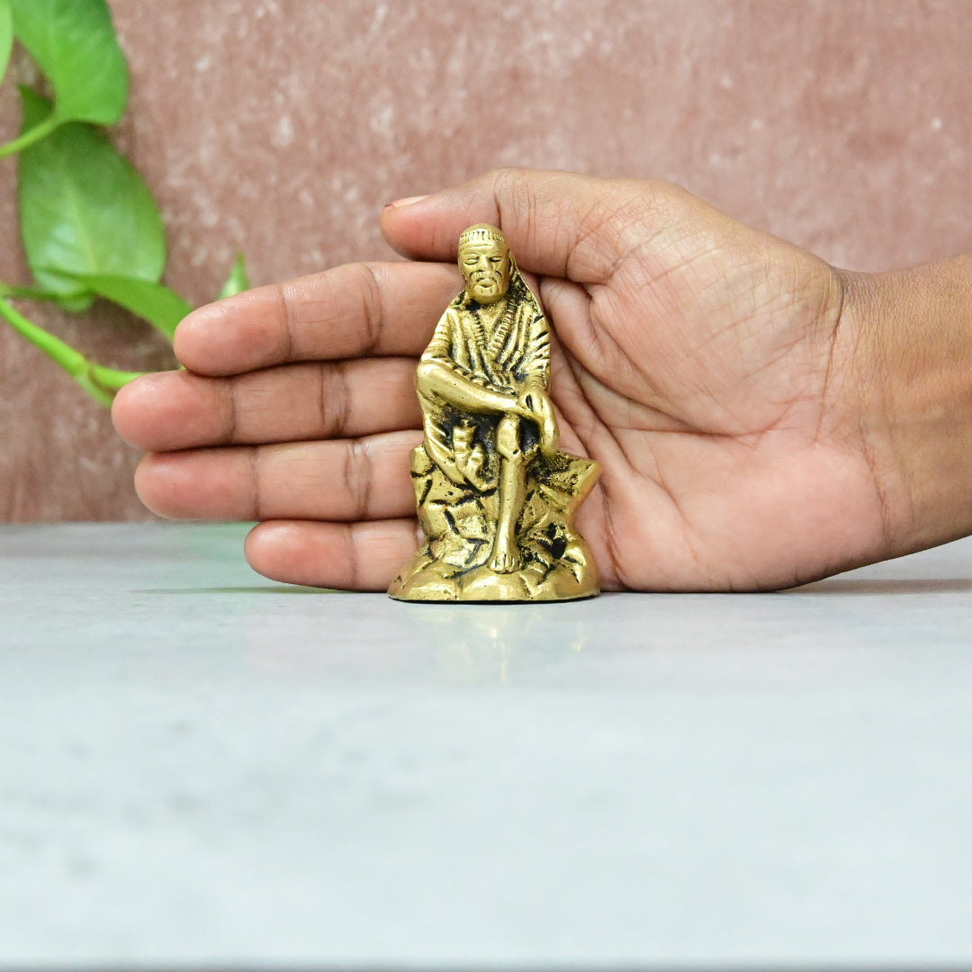 Brass Saibaba Idol for Pooja Mandir Small size (3 Inch) Sai baba Murti Statue Puja room Home Temple Decor