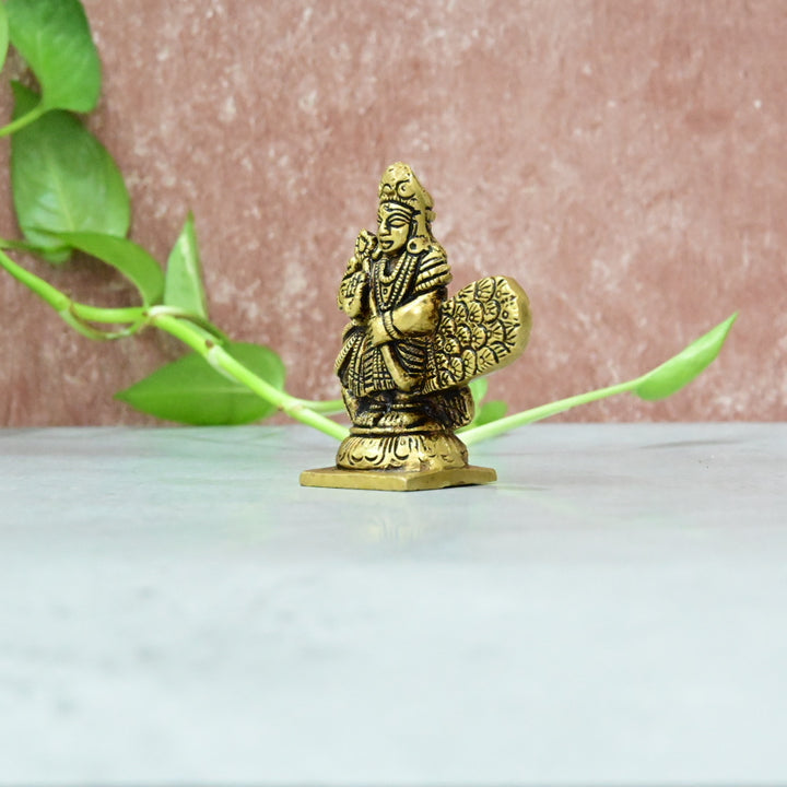 Brass Murugan Statue small size (3 Inch) Lord Kartikeya Murti for Home Puja room Pooja Mandir