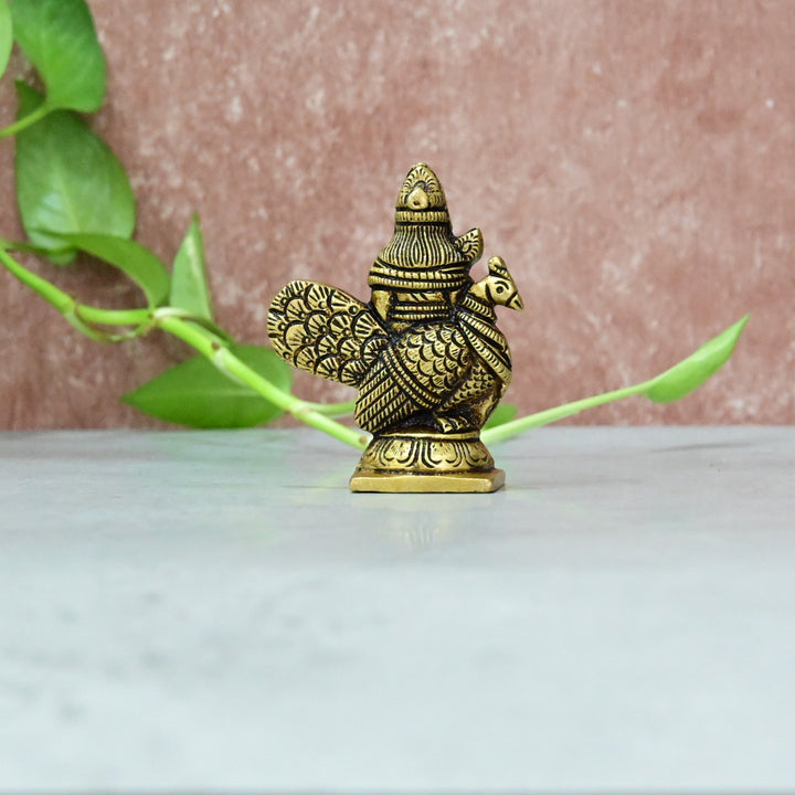 Brass Murugan Statue small size (3 Inch) Lord Kartikeya Murti for Home Puja room Pooja Mandir