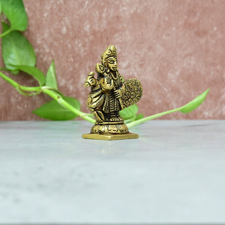 Brass Murugan Statue small size (3 Inch) Lord Kartikeya Murti for Home Puja room Pooja Mandir