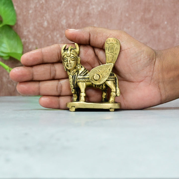 Brass Kamadhenu Idol Statue small size (3 Inch) Kamdhenu Cow Pooja mandir Vastu pital puja room home decor