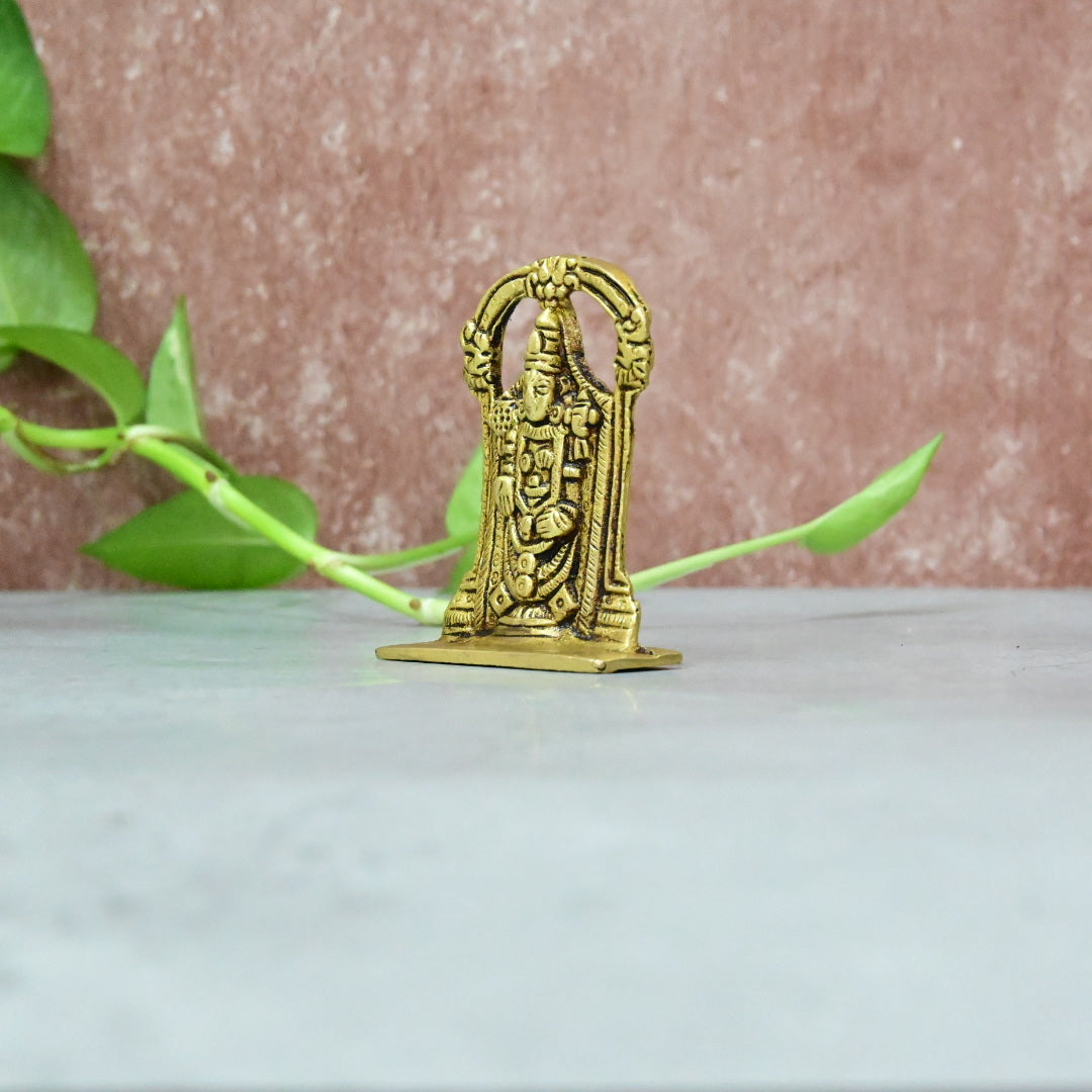 Brass Tirupati Balaji Idol Small size (3 Inch) Lord Venkateshwara Swamy Standing Statue Murti for pooja mandir puja room