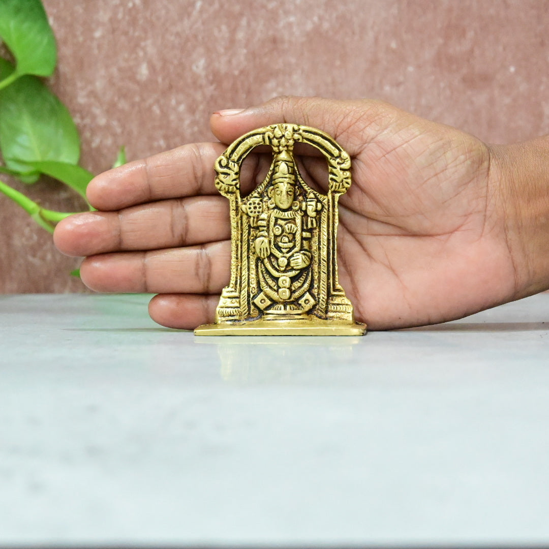 Brass Tirupati Balaji Idol Small size (3 Inch) Lord Venkateshwara Swamy Standing Statue Murti for pooja mandir puja room