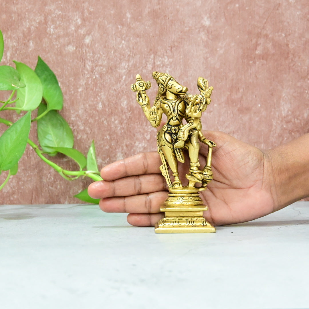 Lakshmi Hayagreevar Brass Idol Standing Big size (5 Inch) Lakshmi Hayagrivar Statue Laxmi Hayagriva Murti for Pooja Home Decor