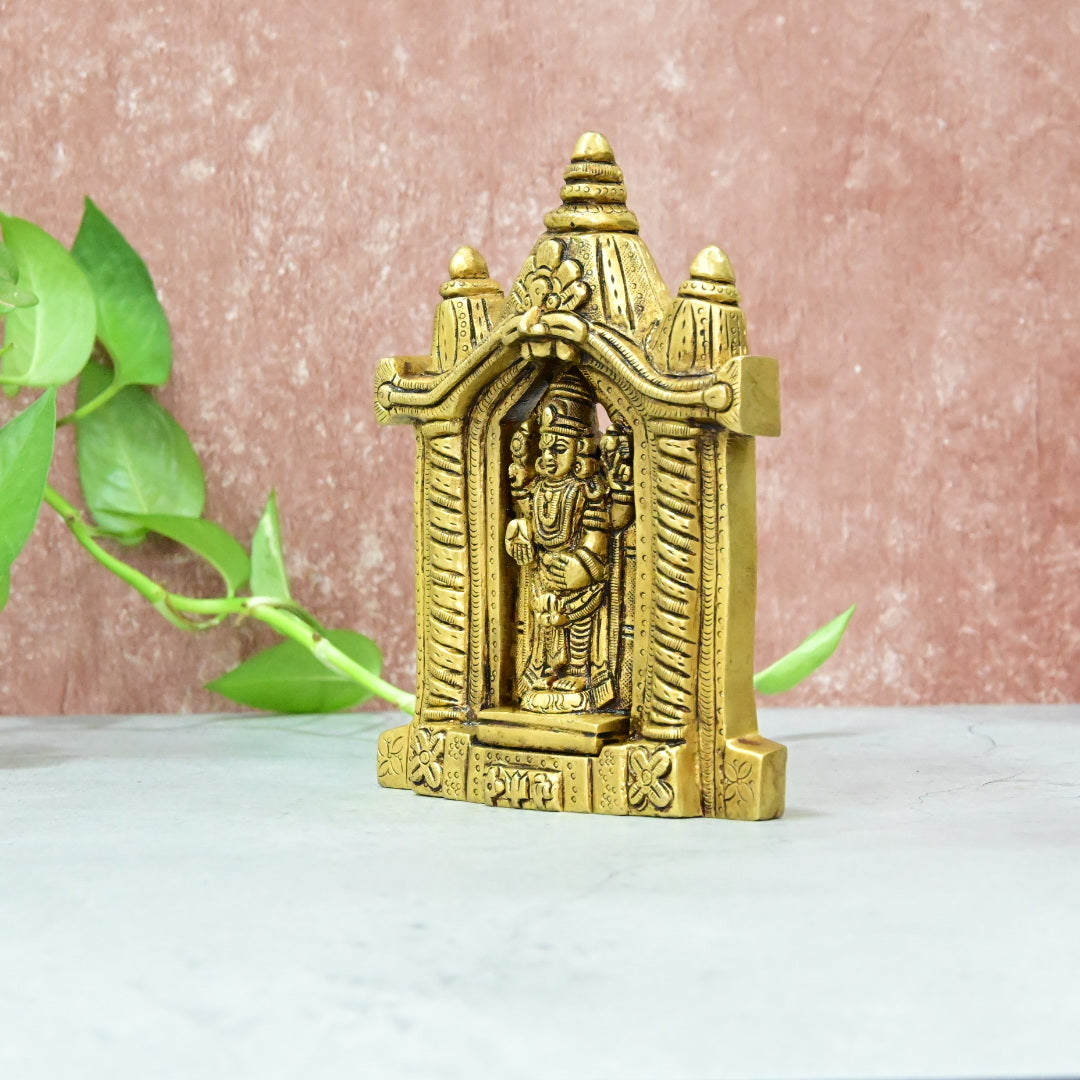 Brass Balaji Idol standing with Tirupati Temple small size (6.5 Inch) Home Decor Office Table Shop Puja Pooja