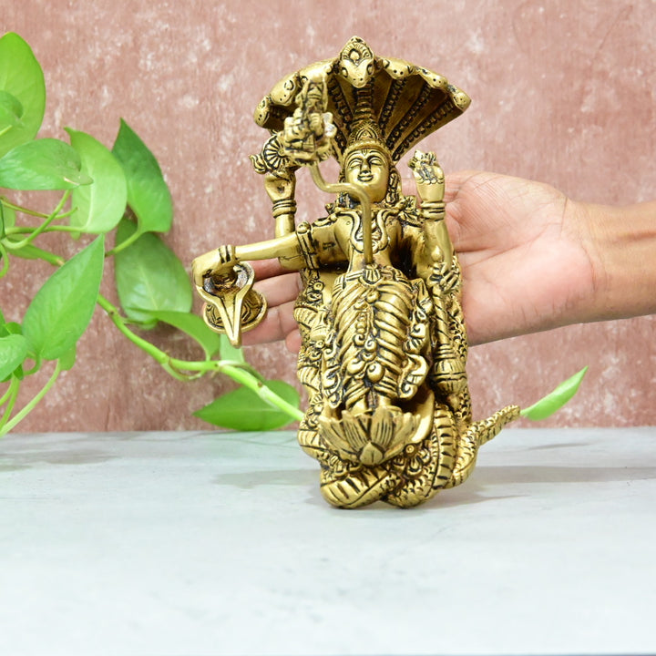 Brass Shree Anantha padmanabha swamy idol Small size (4.5 Inch) Sree Vishnu padmanabhaswamy Statue Swami murti for Pooja Home Decor