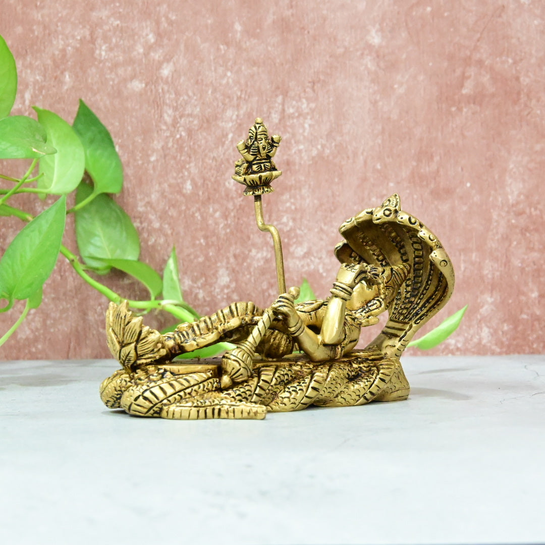 Brass Shree Anantha padmanabha swamy idol Small size (4.5 Inch) Sree Vishnu padmanabhaswamy Statue Swami murti for Pooja Home Decor