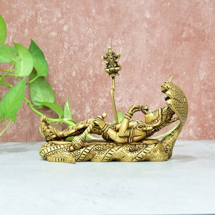 Brass Shree Anantha padmanabha swamy idol Small size (4.5 Inch) Sree Vishnu padmanabhaswamy Statue Swami murti for Pooja Home Decor