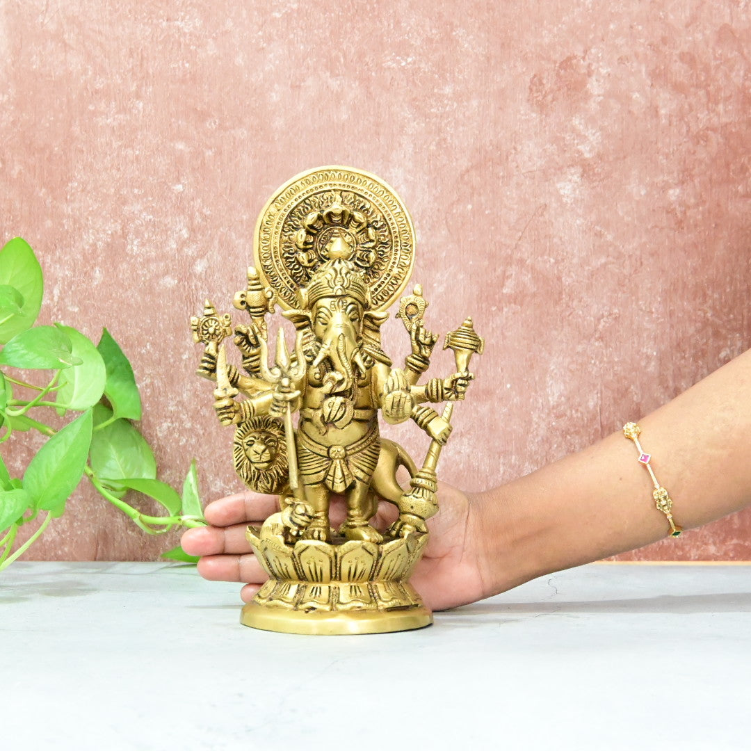 Drishti ganapathi idol (9") Brass Drishti ganesha for entrance to home door house