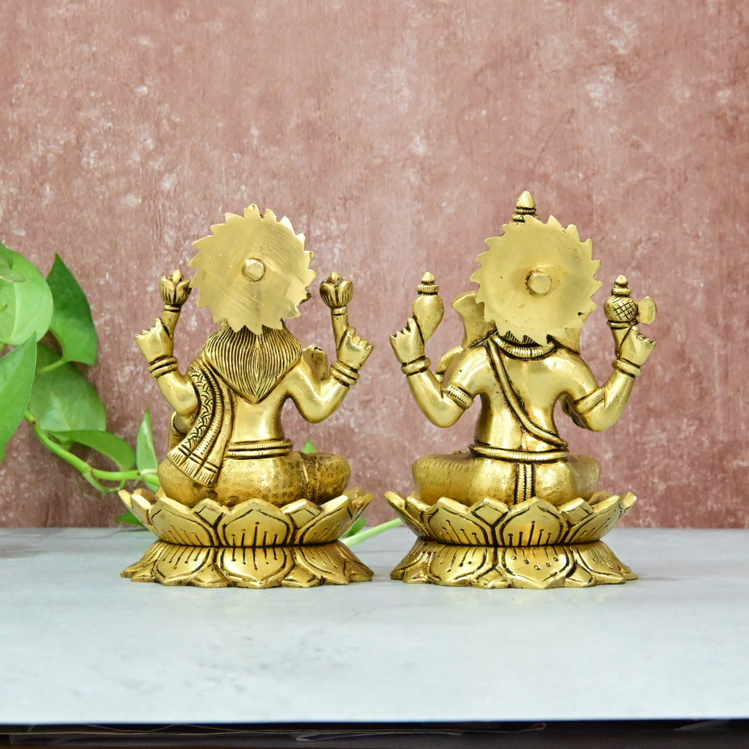 Brass Lakshmi Ganesha Idol big size (6 inch, 4.1 kg) Ganesh laxmi murti for home decor puja (Pital)