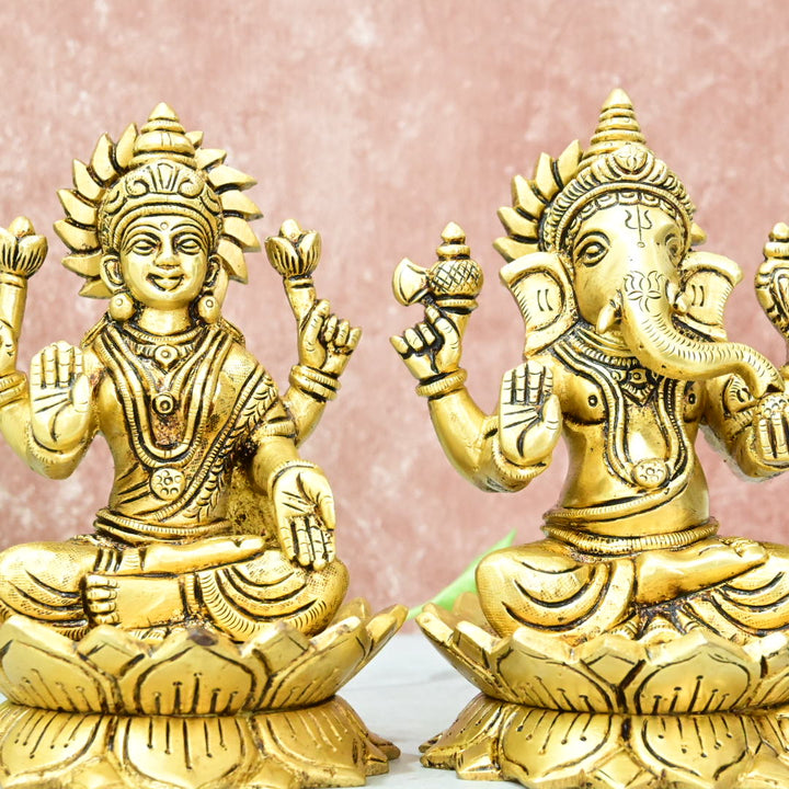 Brass Lakshmi Ganesha Idol big size (6 inch, 4.1 kg) Ganesh laxmi murti for home decor puja (Pital)