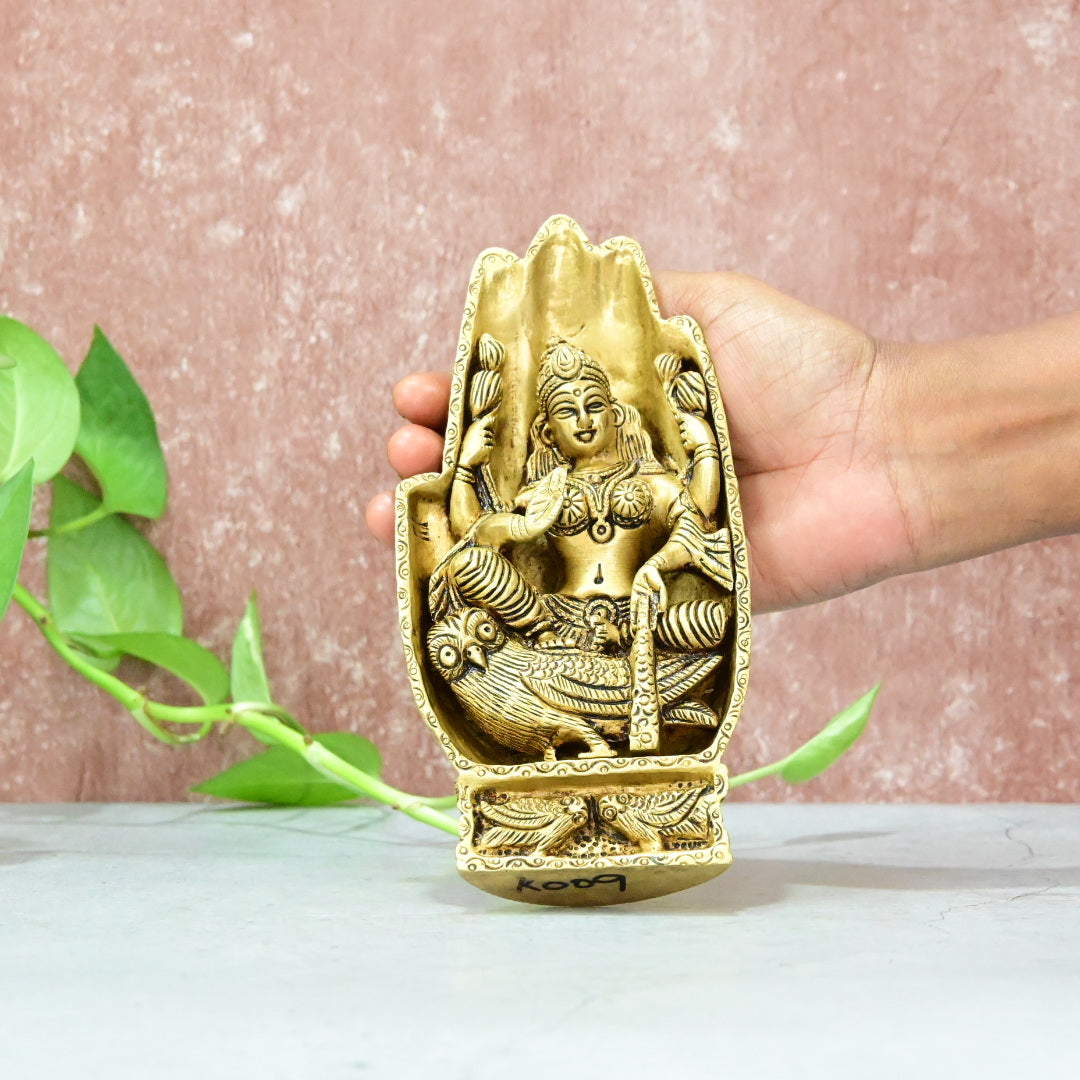 Goddess Lakshmi Brass Statue Idol in Hand Small Size Maa Laxmi Murti Sitting on Owl Handcarfted collection Showpiece Home Decor