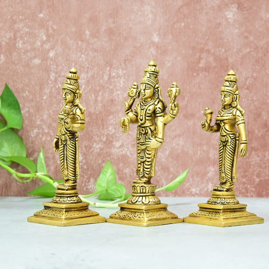 Lord Tirupati Balaji Bhudevi Sridevi Set Small Size (6 Inch) Lord Venkateswara Swamy Family Statue Home Decor Puja