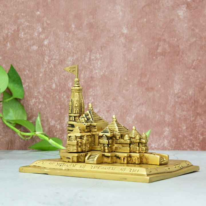 Brass Ram Mandir Showpiece (5 Inch, Big Size) Lord Ram Temple Sculpture, Decorative Spiritual Home Decor, Gift for Festivals