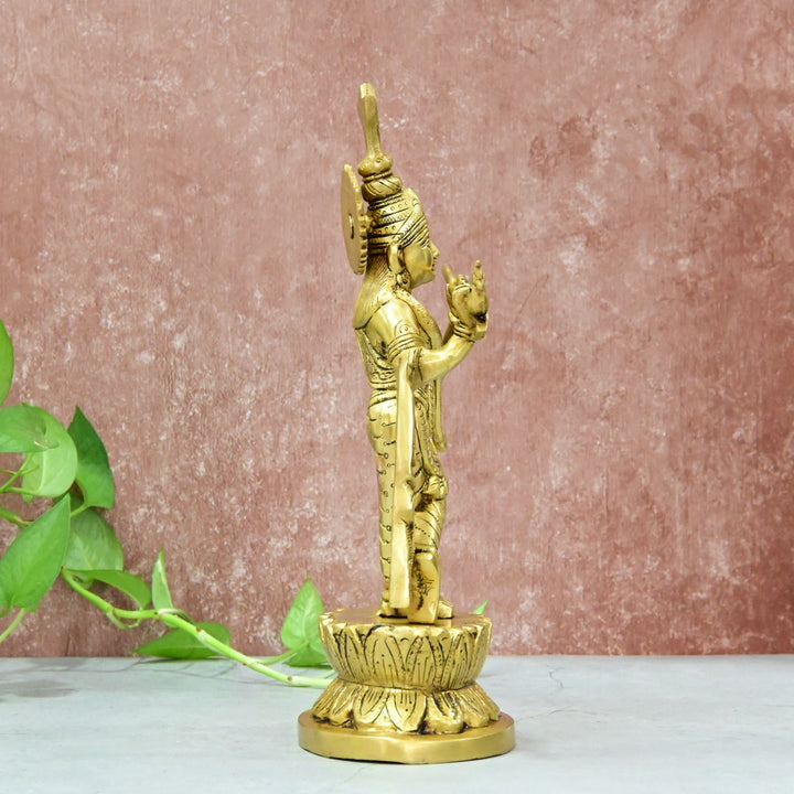 Brass Krishna Idol Murti Big size (11 Inch) Lord Shri Krishnan Statue with Flute standing for Home Decor Showpiece Hall Gifting