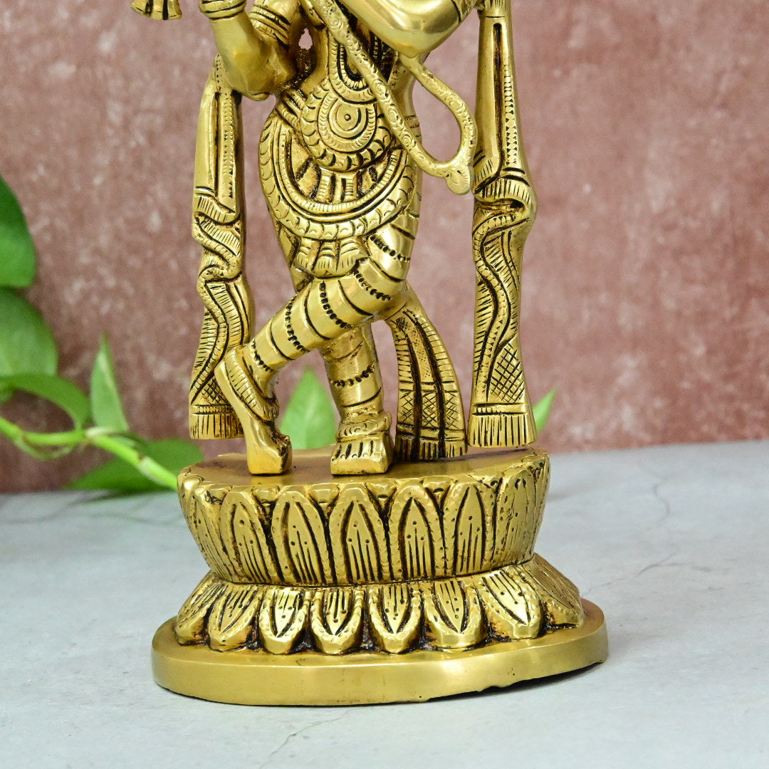 Brass Krishna Idol Murti Big size (11 Inch) Lord Shri Krishnan Statue with Flute standing for Home Decor Showpiece Hall Gifting