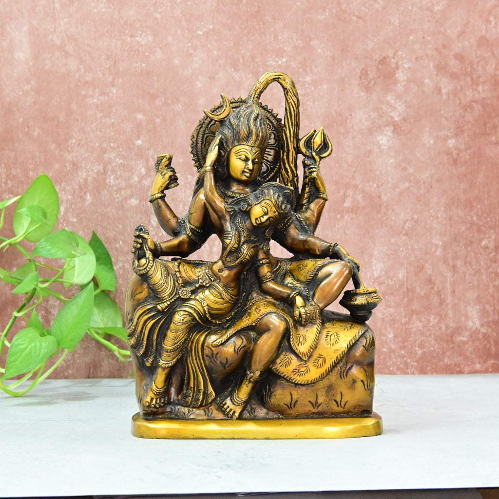 Brass Shiv Parvati Idol big size (11 Inch) Shiva Parwati Dancing Statue Home Decor Showpiece Gift Tv Unit Living room