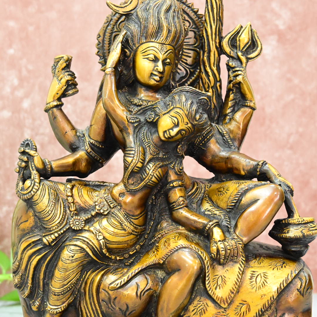 Brass Shiv Parvati Idol big size (11 Inch) Shiva Parwati Dancing Statue Home Decor Showpiece Gift Tv Unit Living room