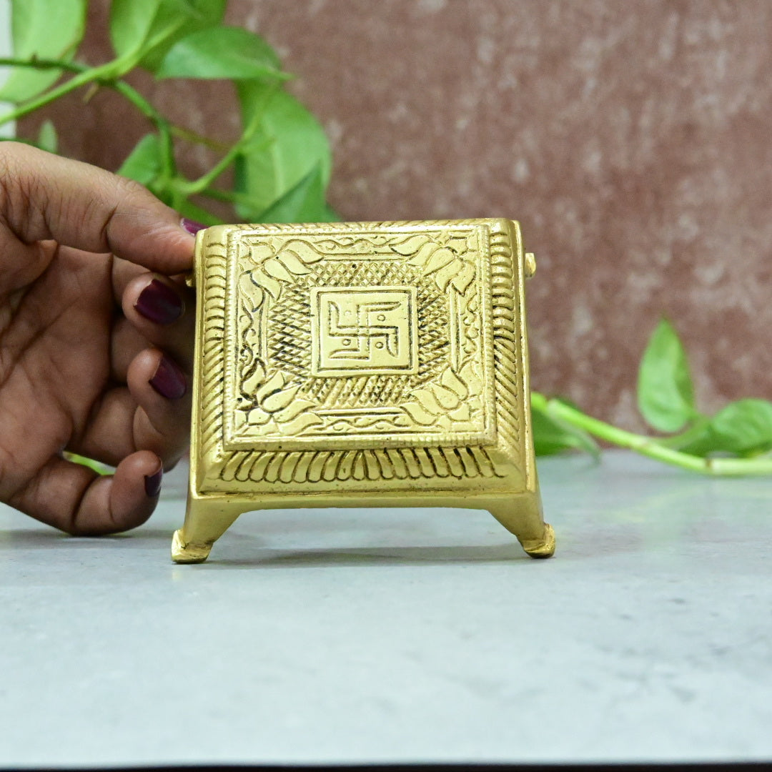 Brass Chowki Stool Small size for God Idols Pooja Mandir (3 x 3) Statue Murti Home temple Puja room Decor Hall Living Room