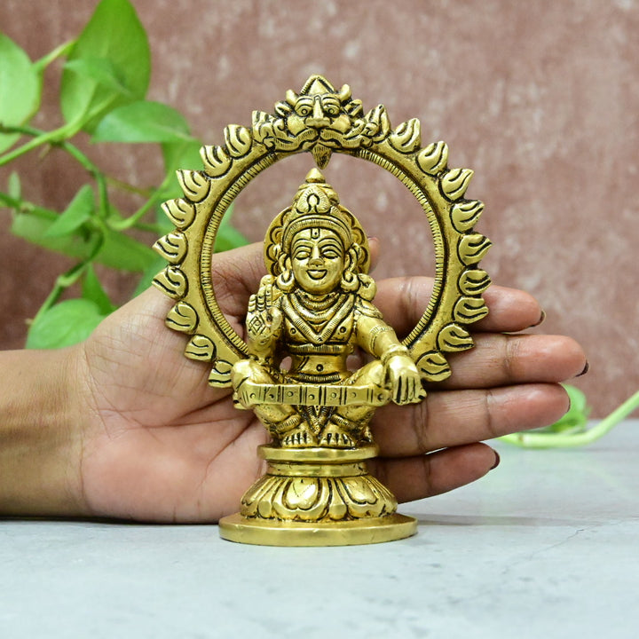 Brass Ayyappa Statue Small Size (5.5 Inch) Lord Ayyappan Idol Sabarimala Ayappa Swamy Pooja Murti Puja Home