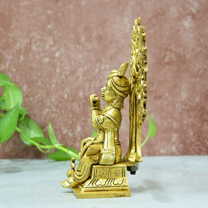 Brass Krishna Idol Murti Big size (8Inch, 2.1Kg) Lord Krishnan Statue with Flute Sitting Tree for Home Decor Living room Hall Gifting