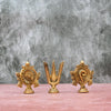 Brass Shankh Chakra Namah Showpiece (3 Inch set)  Shanku Chakra Tilak Tirupati Balaji Stand for Puja Home decor