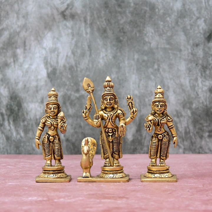 Murugan valli deivanai statue set in brass small size (4Inch, 650 Grams) Lord Palani Murugan family idol set for pooja room home decor