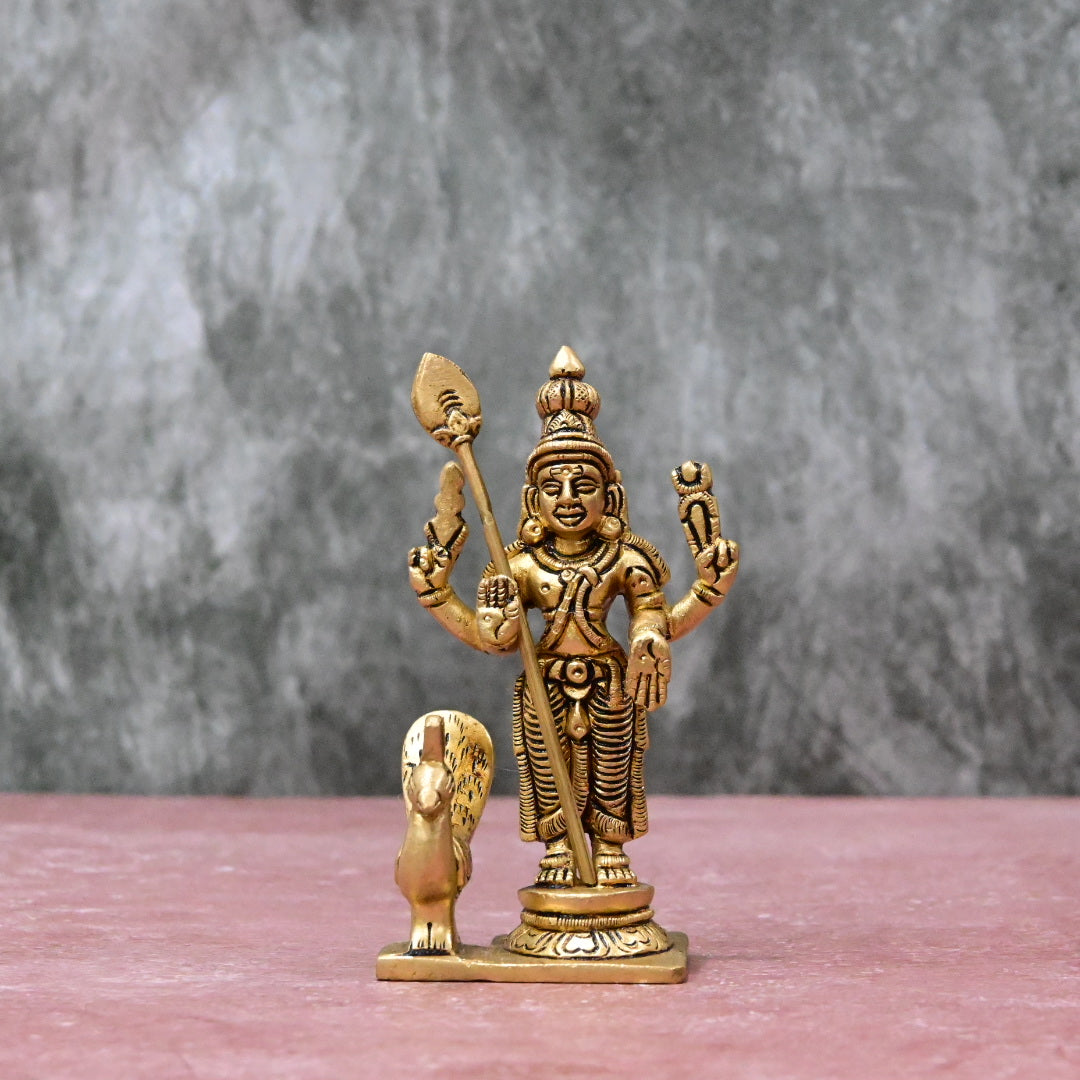 Murugan valli deivanai statue set in brass small size (4Inch, 650 Grams) Lord Palani Murugan family idol set for pooja room home decor