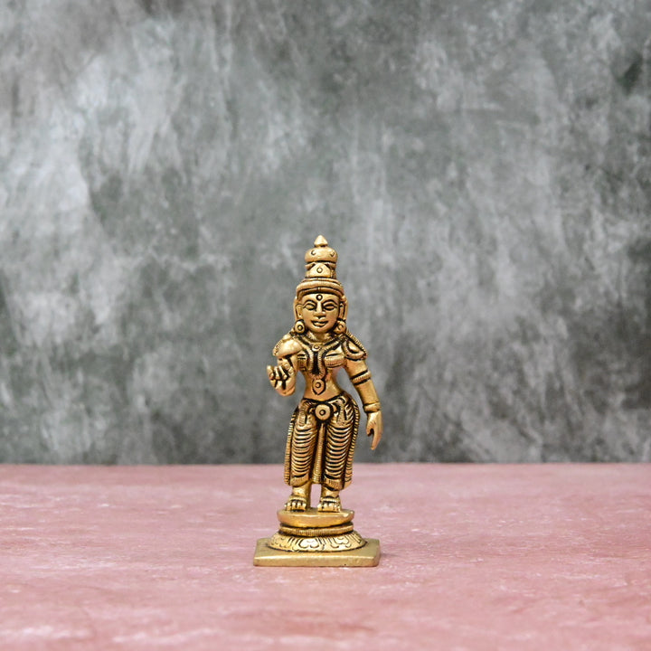 Murugan valli deivanai statue set in brass small size (4Inch, 650 Grams) Lord Palani Murugan family idol set for pooja room home decor