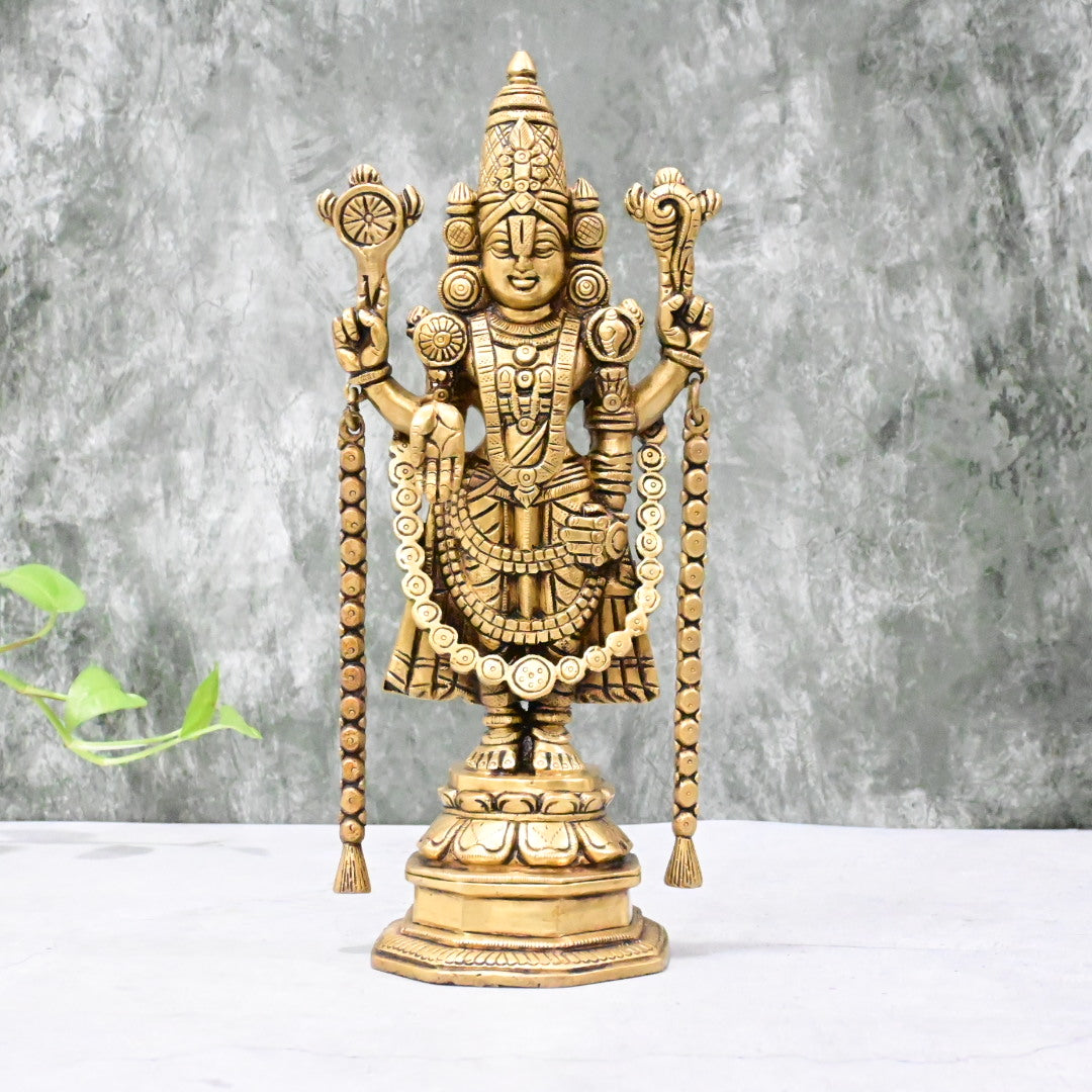 Brass Tirupati Balaji Idol Big size (11 Inch) Lord Venkateshwara Swamy Standing Statue Murti for pooja home decor