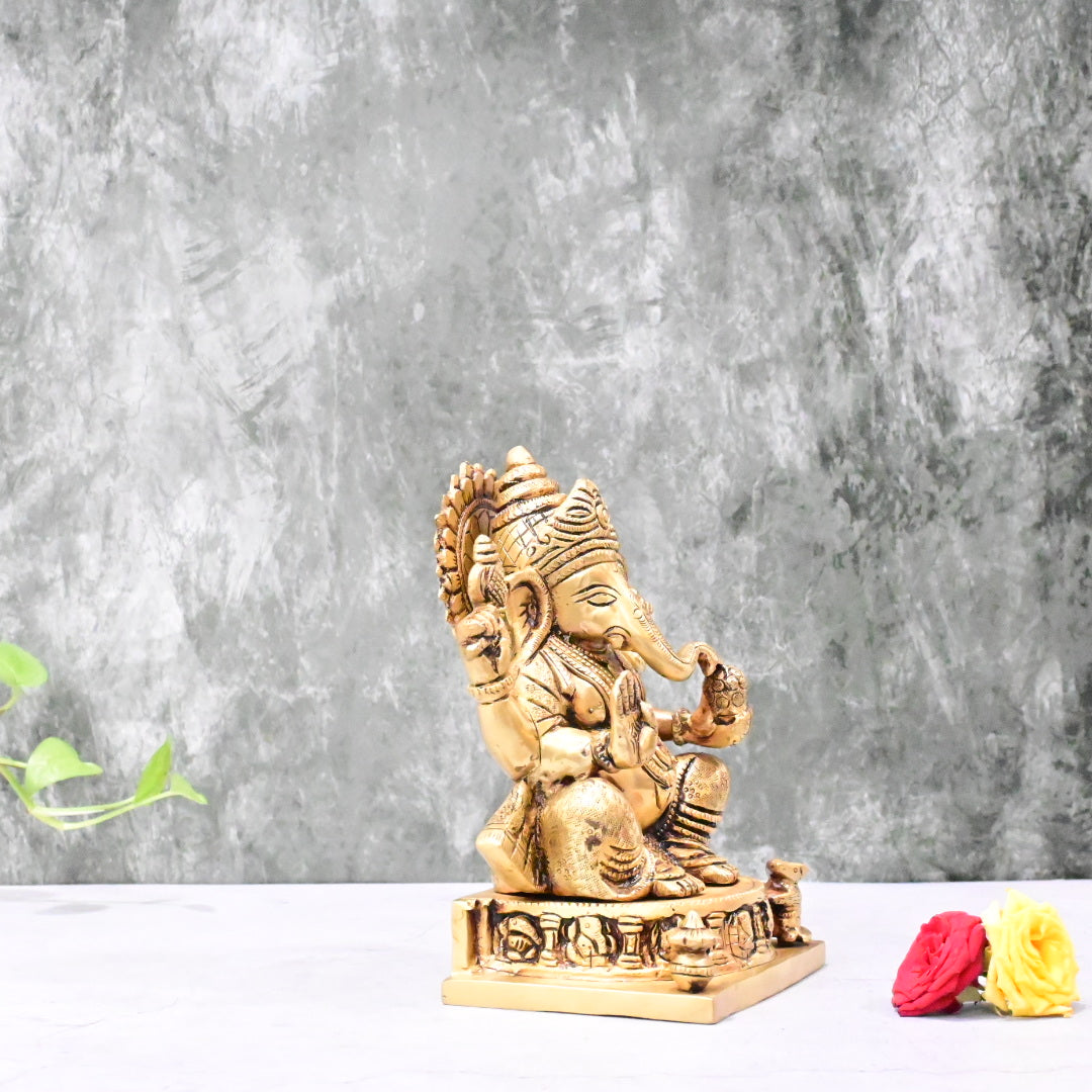 Brass Ganesha Murti Big Size for Pooja Home Decor (7 Inch) Lord Ganesh murti Asta Ganapati Statue Hand made