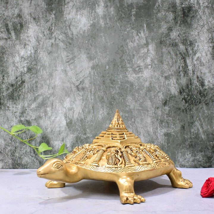 Brass Tortoise Vastu Vishnu Dashavatar Statue with Shree Yantra on Base Big Size (5.5 Kg) Vasthu Idol Lord Vishnu