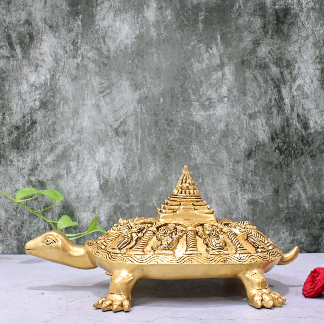 Brass Tortoise Vastu Vishnu Dashavatar Statue with Shree Yantra on Base Big Size (5.5 Kg) Vasthu Idol Lord Vishnu