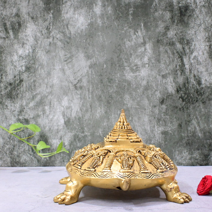 Brass Tortoise Vastu Vishnu Dashavatar Statue with Shree Yantra on Base Big Size (5.5 Kg) Vasthu Idol Lord Vishnu