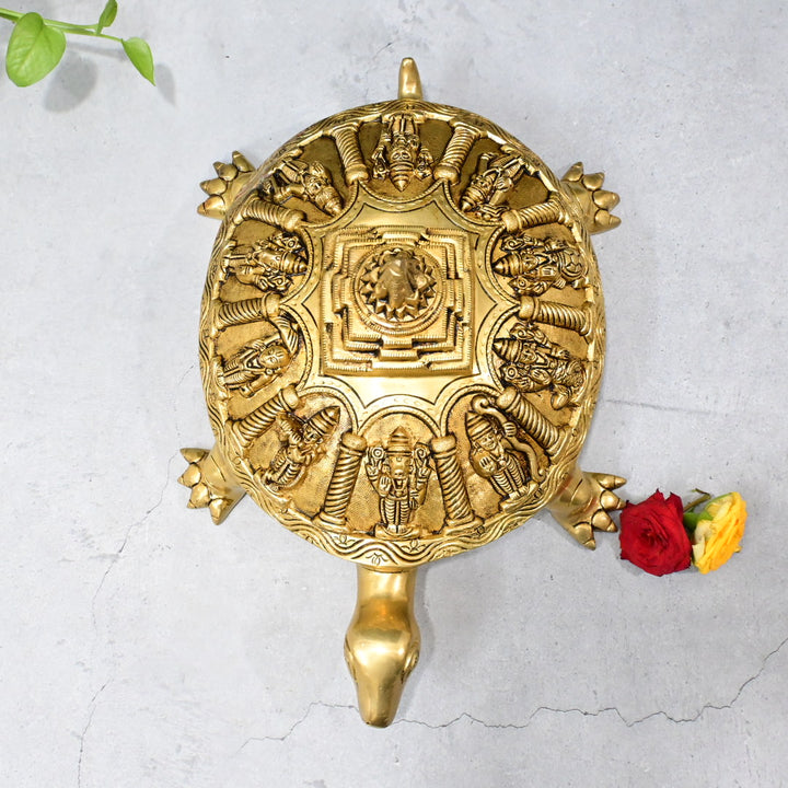 Brass Tortoise Vastu Vishnu Dashavatar Statue with Shree Yantra on Base Big Size (5.5 Kg) Vasthu Idol Lord Vishnu