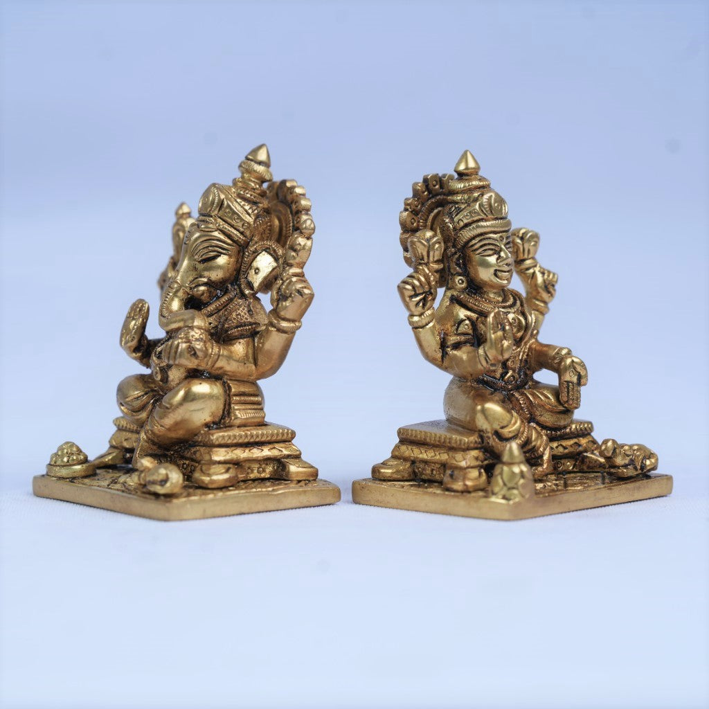 Ganesha and Lakshmi Brass Idols for Puja (3 Inch) Lakshmi ganesh murti for Diwali