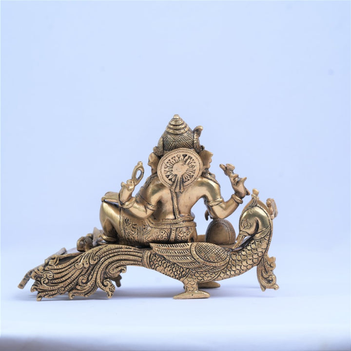 Ganesh showpiece gift (7.5 inch, 4.5 Kg) Brass ganesh murti resting on couch reclining for home business office