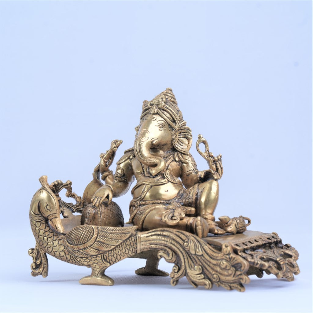 Ganesh showpiece gift (7.5 inch, 4.5 Kg) Brass ganesh murti resting on couch reclining for home business office