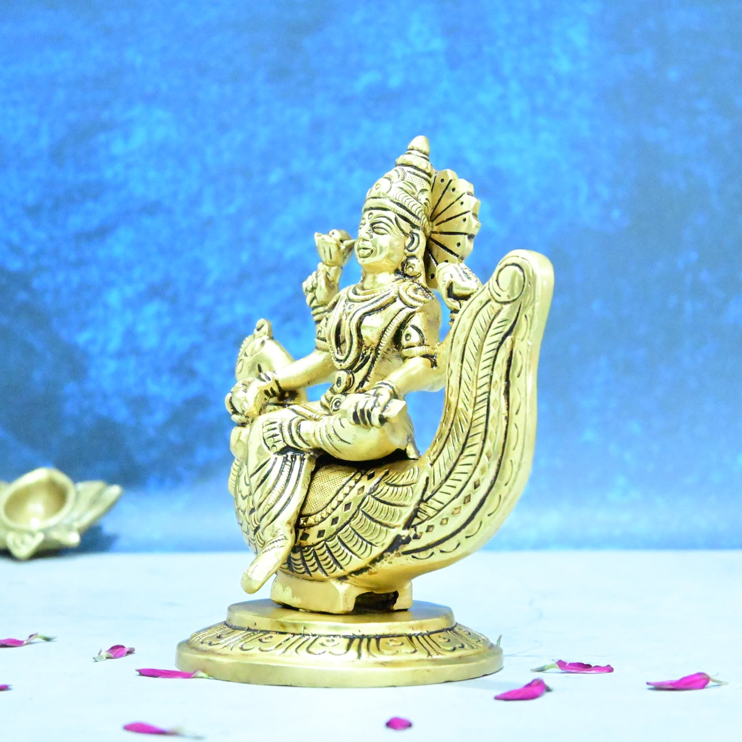 Gayatri devi idol brass small size (6 Inch) Gayatri mata murti sitting on swan for Puja Home decor