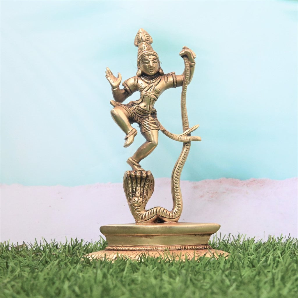 Kalinga Narthana Krishna Idol (8 Inch, 1 kg) Brass kalinga krishna dancing statue home decor