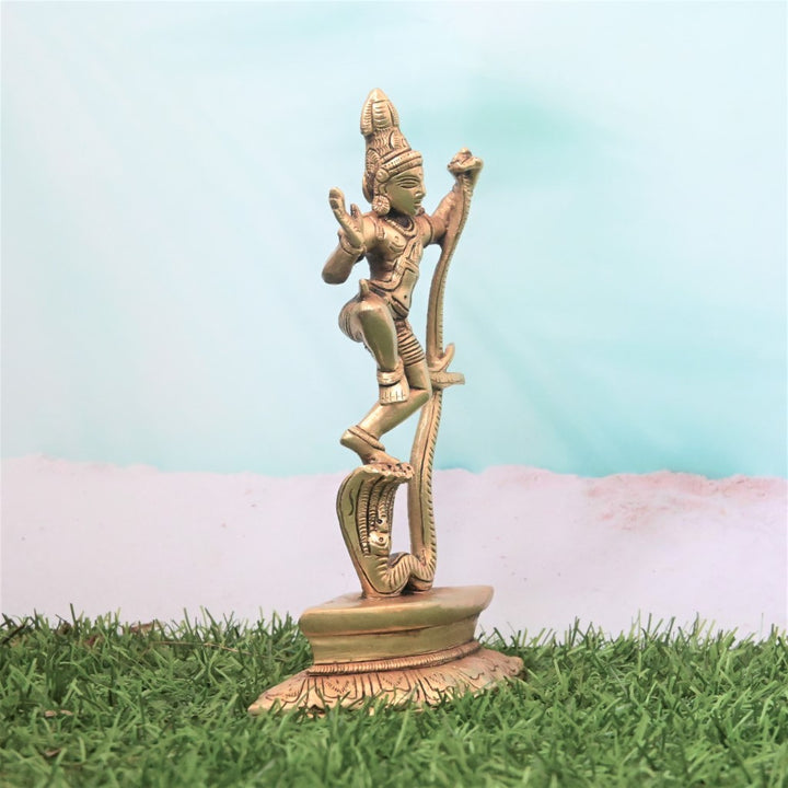 Kalinga Narthana Krishna Idol (8 Inch, 1 kg) Brass kalinga krishna dancing statue home decor