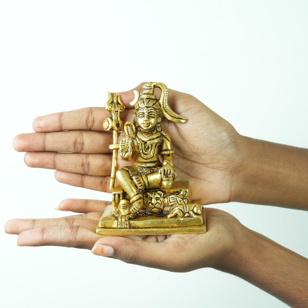 Lord Shiva Idol small for desk (4 Inch, 600 Grams) Brass Shiva god Statue sitting for pooja room