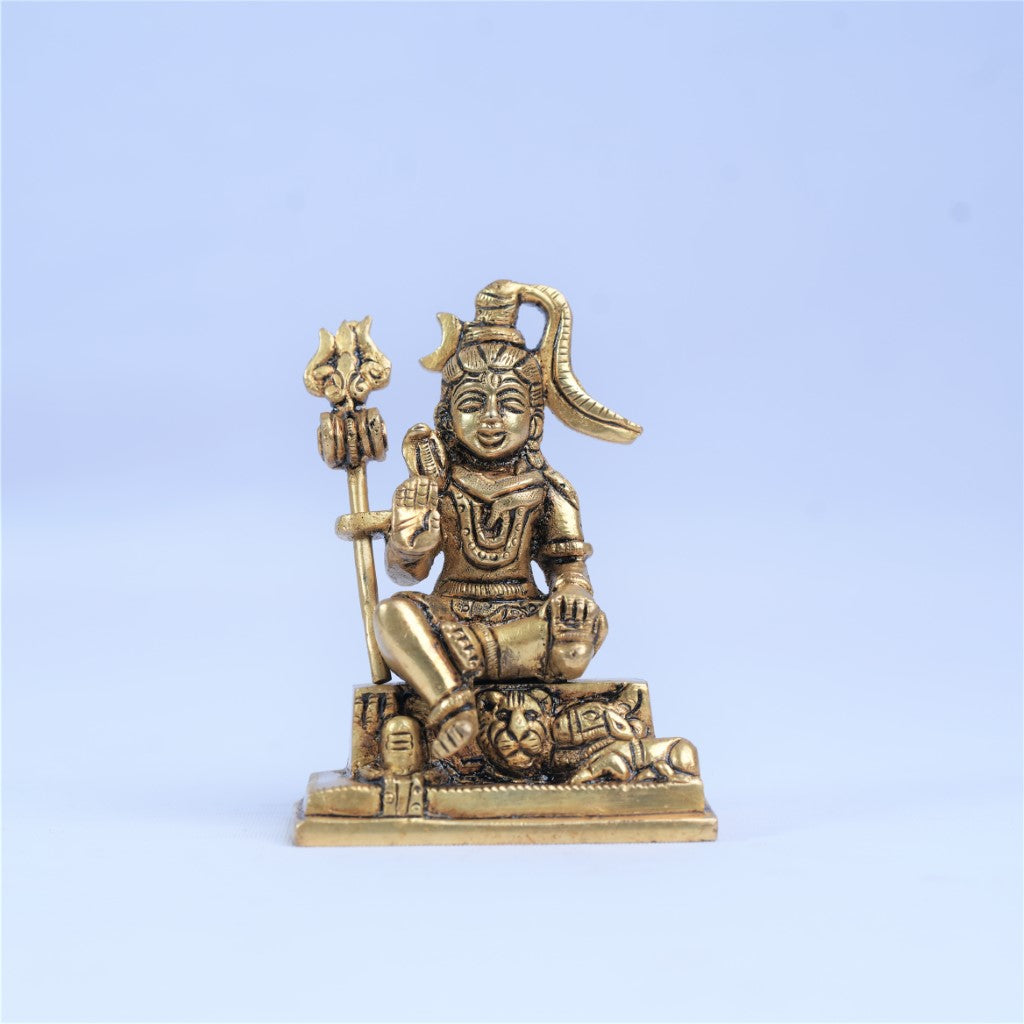 Lord Shiva Idol small for desk (4 Inch, 600 Grams) Brass Shiva god Statue sitting for pooja room