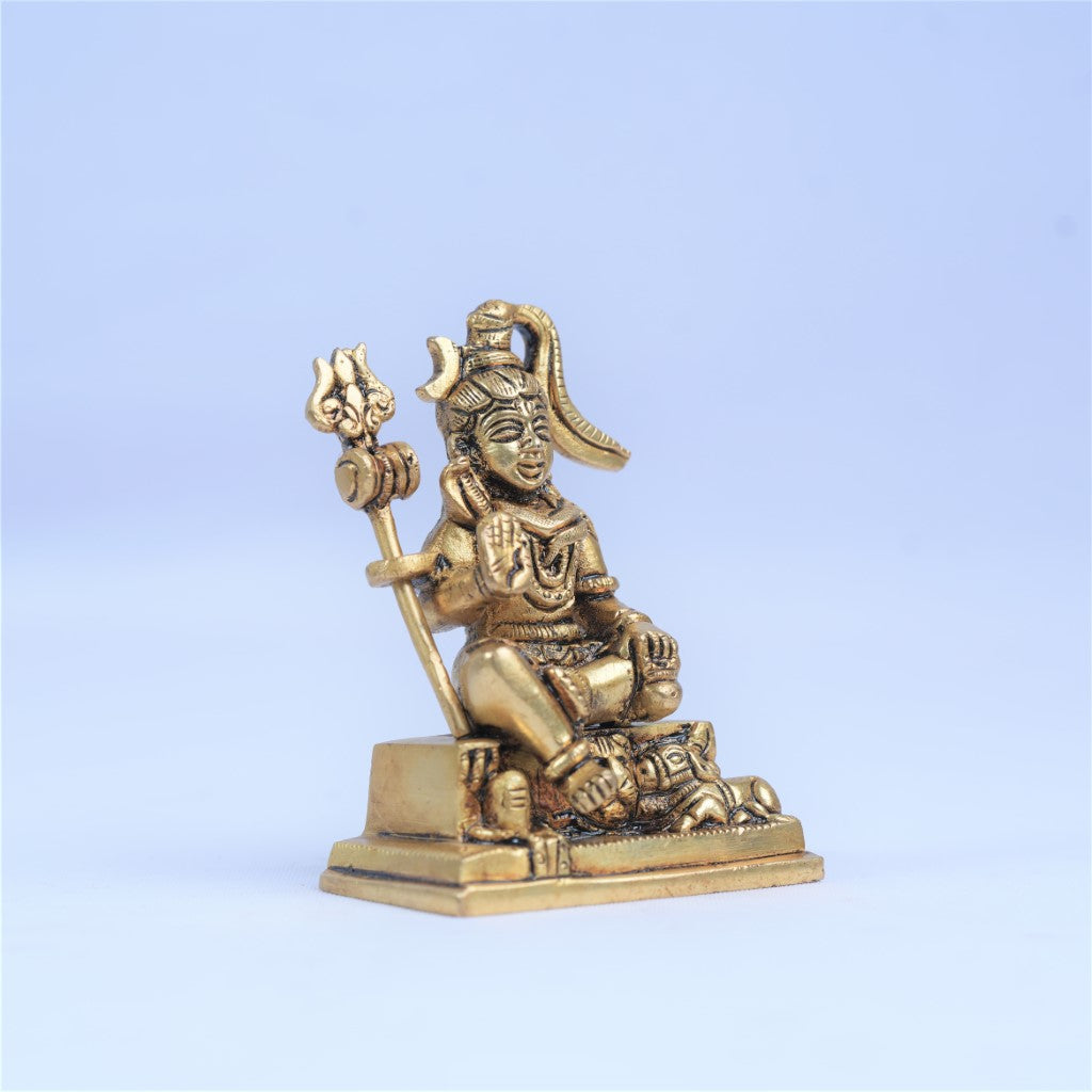 Lord Shiva Idol small for desk (4 Inch, 600 Grams) Brass Shiva god Statue sitting for pooja room