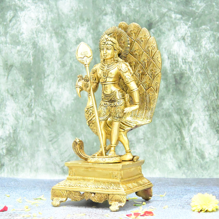 Murugan brass statue big size (12 Inch, 4 Kg) Lord Murugan idol for home decor pooja [Karthikeyan, Kumaraswamy]