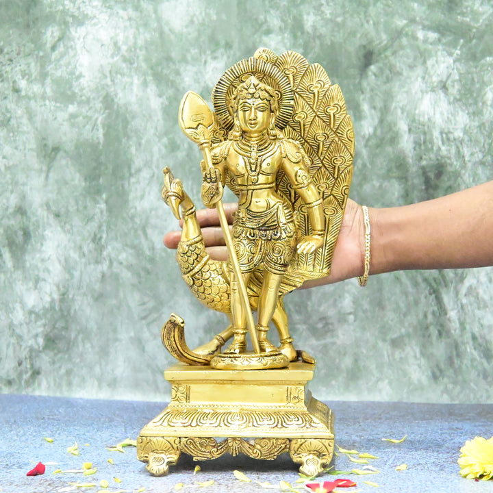 Murugan brass statue big size (12 Inch, 4 Kg) Lord Murugan idol for home decor pooja [Karthikeyan, Kumaraswamy]