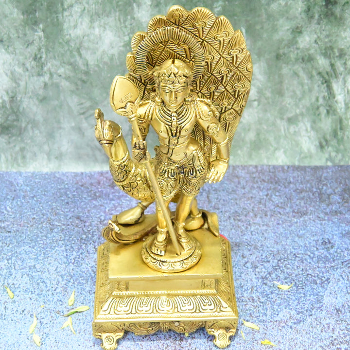 Murugan brass statue big size (12 Inch, 4 Kg) Lord Murugan idol for home decor pooja [Karthikeyan, Kumaraswamy]