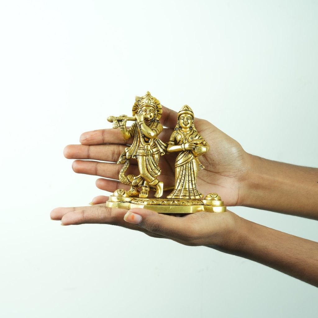 Radha krishna murti small size (4.5 Inch, 0.6 kg) Brass radha krishna idol for puja home decor